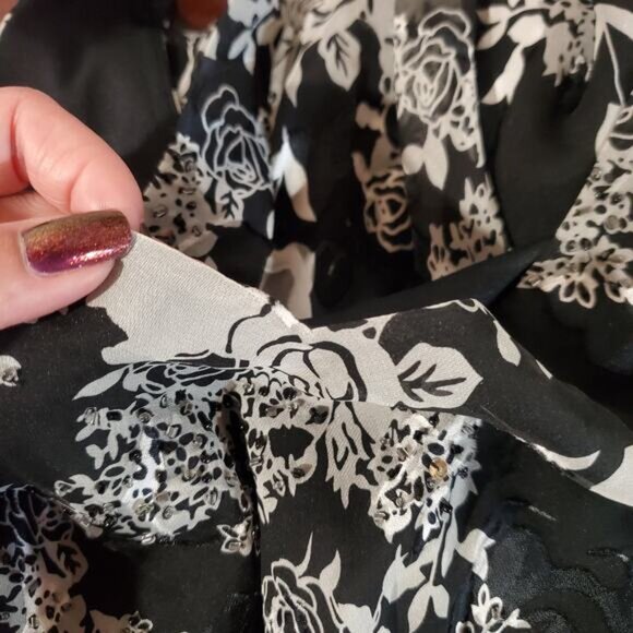 Vtg Alex Evenings Floral Rose Silk Blend Sheer Ruffle Beaded Sequin Dress 12P - Picture 9 of 15